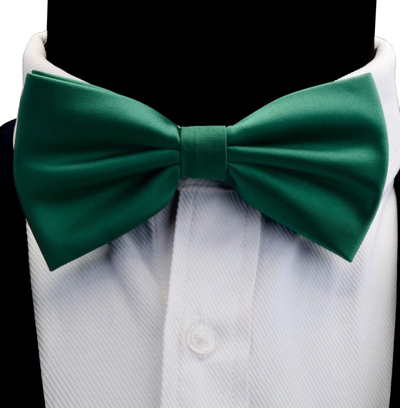 GUSLESON Mens Dark Green Wedding Bow tie Double Fold Pre-tied Bowtie and Pocket Square Cufflink Set Accessories (0570-10) - Image 4